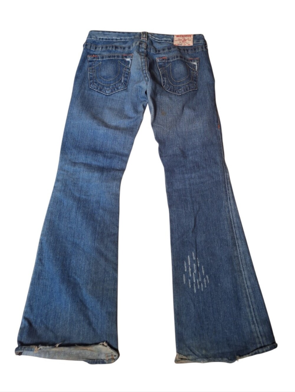True Religion USA Low Rise Denim Flare Jeans Ladies 28 Hippie Distressed Festive